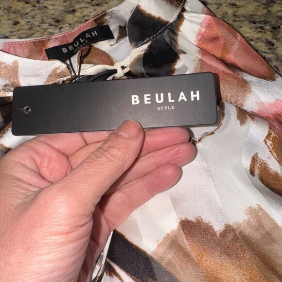 Beulah Style Abstract Artsy Empire Dress Bow Tie Neckline Balloon Sleeve Boho - Picture 6 of 12